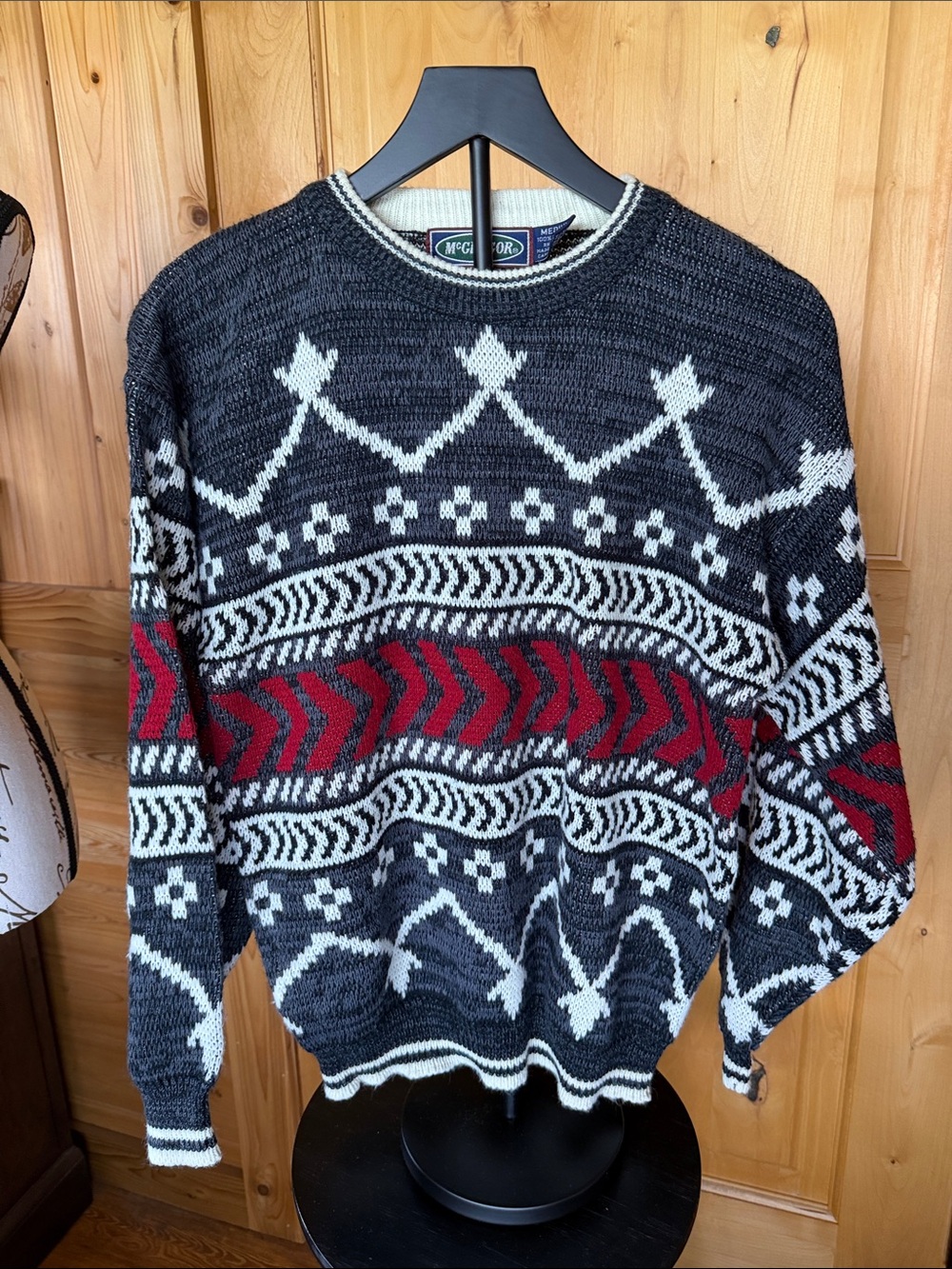 McGregor Black White and Red Fair Isle Crewneck Sweater